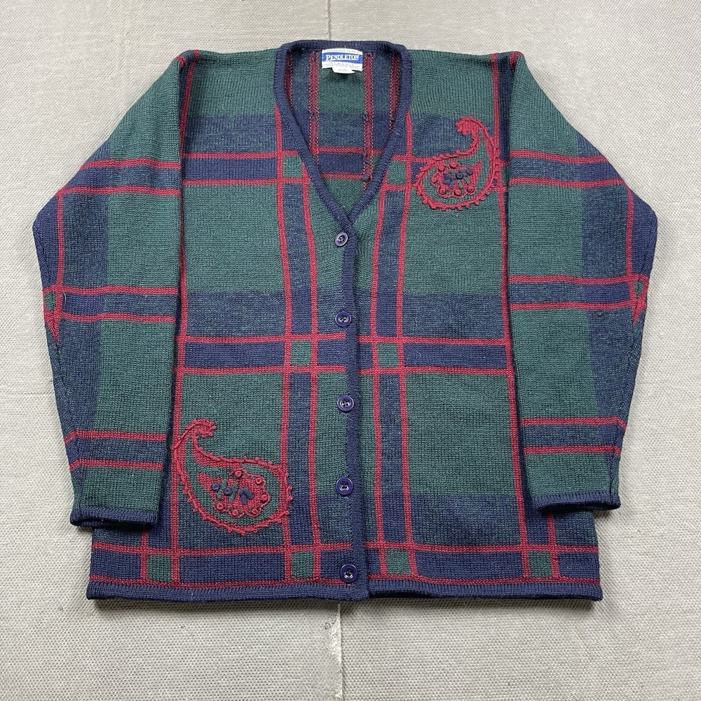 Vintage Pendleton Sweater‎ Womens Large Wool Cardigan Plaid Paisley Button Up
